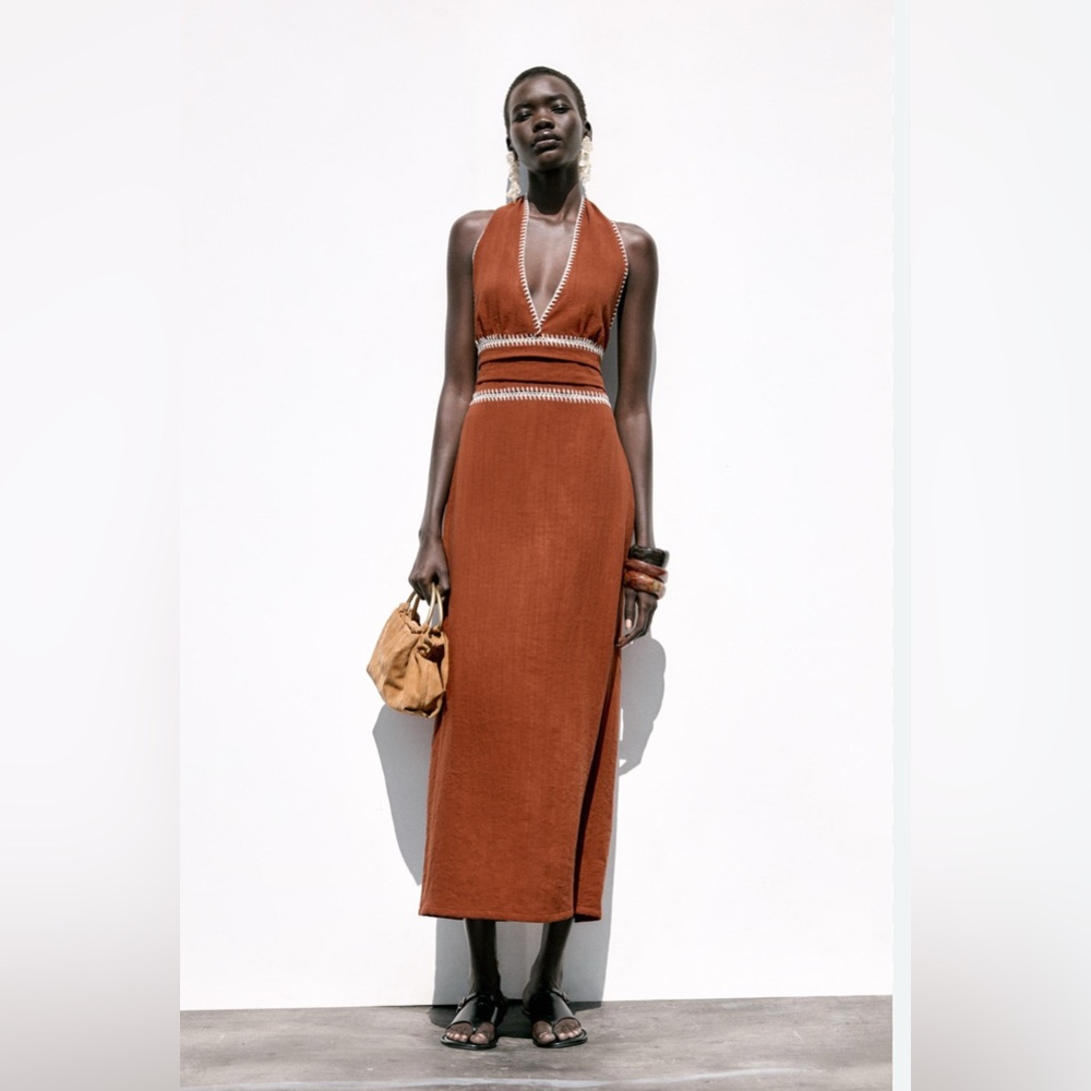 Zara Elegant Brown Halter Dress